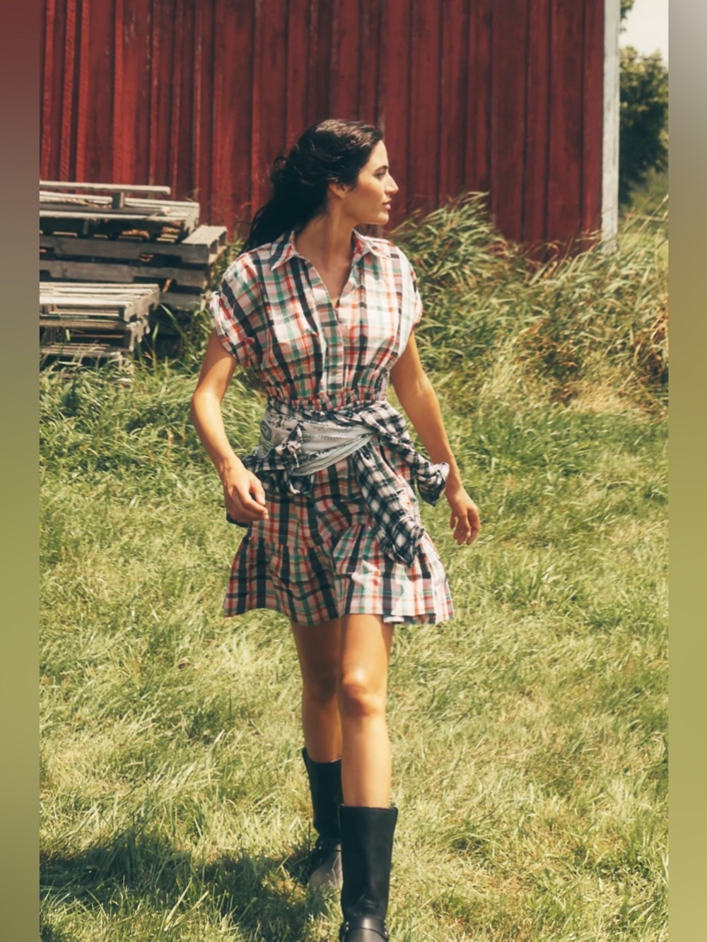 NWT Size S - The Somerset Plaid Mini dress 100% Cotton w Pockets (NWT US$ 158)